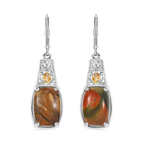 Karis Venus Jasper and Red Garnet 14.60 ctw Lever Back Earrings in Platinum Bond