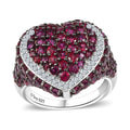 Premium Anthill Garnet and White Zircon 4.00 ctw Heart Ring in Rhodium Over Sterling Silver (Size 10.0) - Sticky add to cart bar