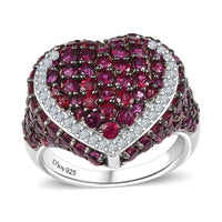 Premium Anthill Garnet and White Zircon 4.00 ctw Heart Ring in Rhodium Over Sterling Silver (Size 10.0)
