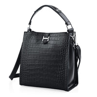 Black Genuine Leather Crossbody Bag (8.86"x4.72"x9.05") with Shoulder Strap