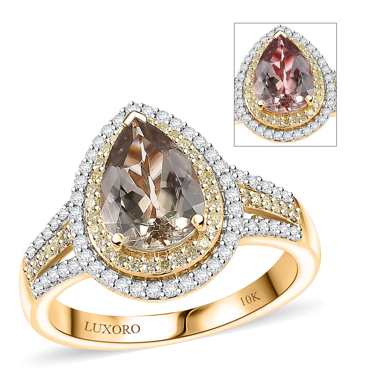 Luxuro 10K Yellow Gold AAA Turkizite, Natural Yellow and White Diamond (I2) (0.33 cts) Ring (Size 10.0) (4.30 g) 2.85 ctw