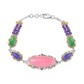 Pink Jade(D) and Multi Gemstones 31.70 ctw Royal Garden Bracelet in Rhodium and 18K Vermeil Yellow Gold Over Sterling Sliver (7.25 In) - Sticky add to cart bar
