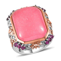 Pink Jade(D) and Orissa Rhodolite Garnet 24.30 ctw Ring in 18K Vermeil RG and Rhodium Over Sterling Silver (Size 10.0)