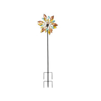 Double-sided Multi Color Leaves Wind Spinner Stake with Solar Ball (19.5"x6"x70")