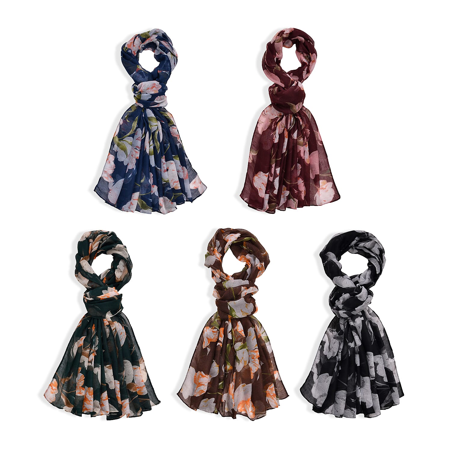 Set of 5 Daisy Flower Pattern Scarf (27.6"x70.8")