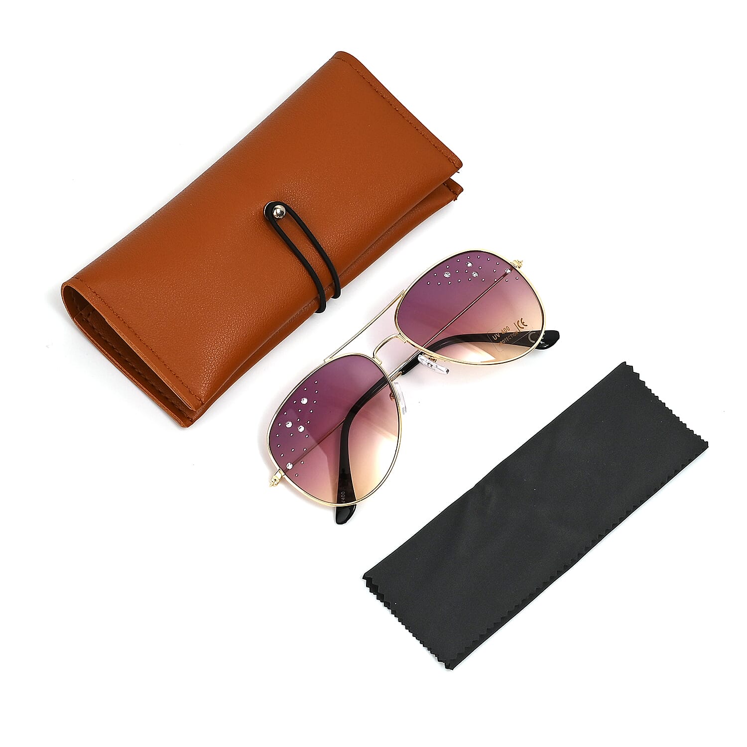 Set of 3 UV400 Sunglass with Storage Bag and Glass Cleaning Cloth - Gold and Black