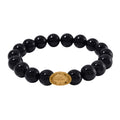 Black Obsidian 130.00 ctw Beaded Stretch Bracelet with Sycee Charm in Goldtone (6.50-7.0In) - Sticky add to cart bar