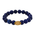 Lapis Lazuli 130.00 ctw Beaded Stretch Bracelet with Sycee Charm in Goldtone (6.50-7.0In) - Sticky add to cart bar