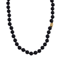 Black Obsidian 350.00 ctw Beaded Necklace with Sycee Charm in Goldtone 20 Inches