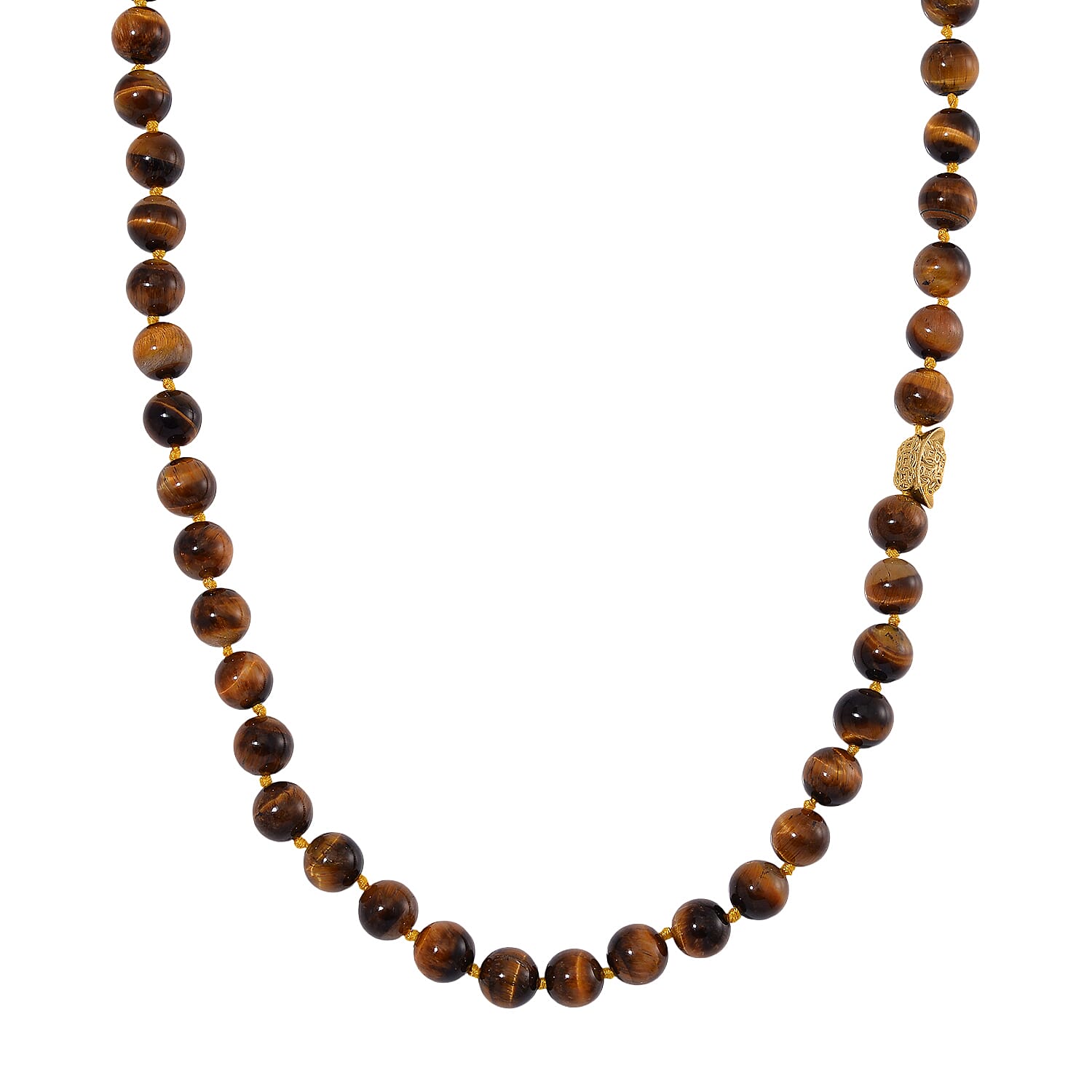 Tigers Eye 350.00 ctw Beaded Necklace with Sycee Charm in Goldtone 20 Inches