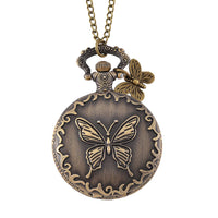 Strada Japanese Movement Butterfly   Pocket Watch with Charm and Chain (36 Inches) in Antique Bronze