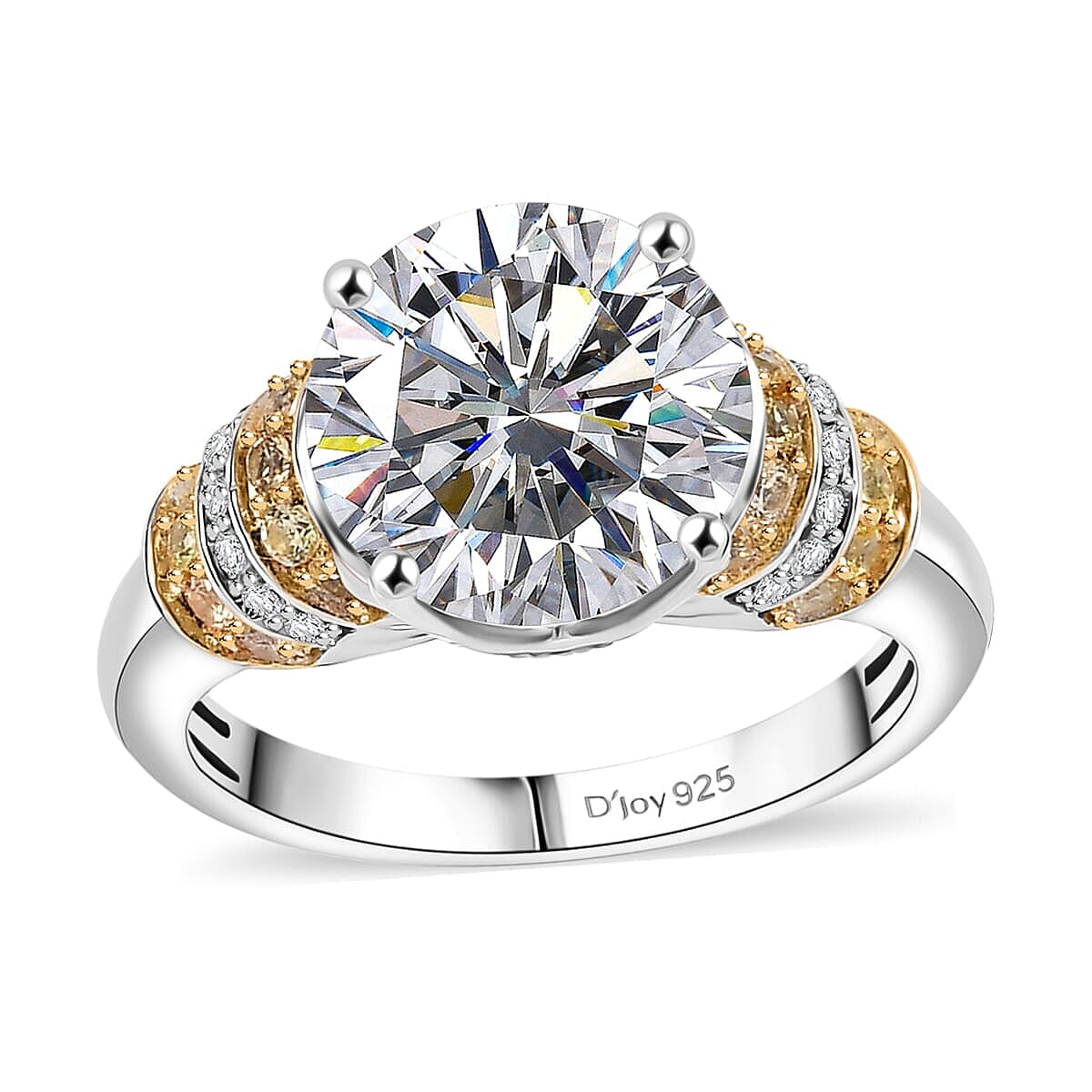 TLV Heart and Arrow Cut Moissanite (Rnd 10mm), Pink Sapphire Moonlit Grace Ring in Rhodium Over Sterling Silver (Size 10.0) 3.90 ctw