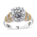 TLV Heart and Arrow Cut Moissanite (Rnd 10mm), Pink Sapphire Moonlit Grace Ring in Rhodium Over Sterling Silver (Size 10.0) 3.90 ctw - Sticky add to cart bar
