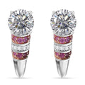 TLV Heart and Arrow Cut Moissanite (Rnd 7mm), Pink Sapphire Moonlit Grace Earrings in Rhodium Over Sterling Silver 3.00 ctw - Sticky add to cart bar