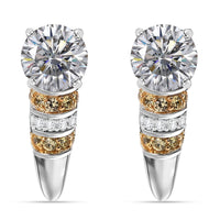 TLV Heart and Arrow Cut Moissanite (Rnd 7mm), Pink Sapphire Moonlit Grace Earrings in Rhodium Over Sterling Silver 3.00 ctw