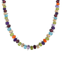 Multi Gemstone 43.50 ctw Rainbow Cascade Necklace in Rhodium Over Sterling Silver 18 Inches