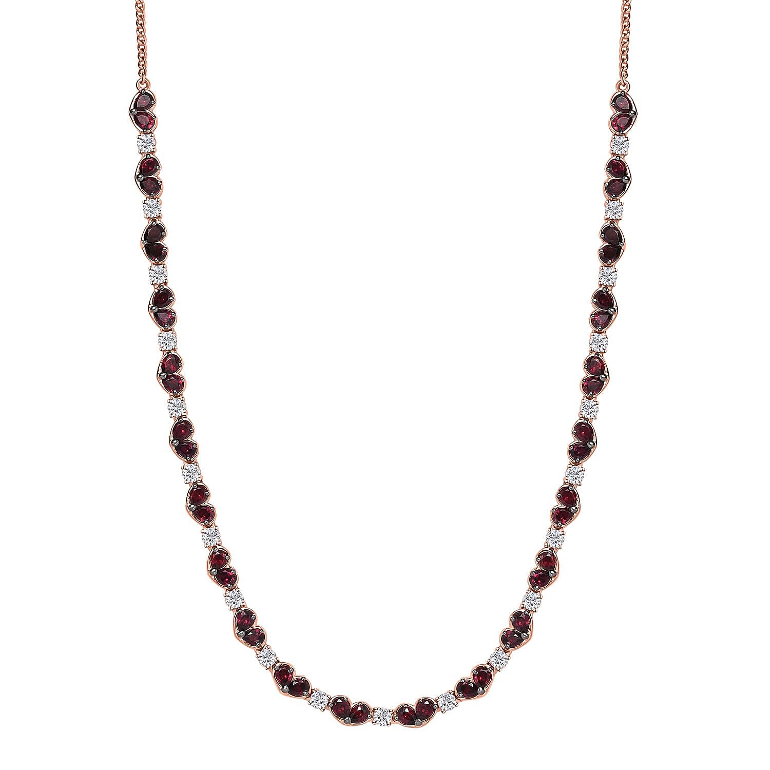D'Joy Premium Anthill Garnet and White Zircon 11.90 ctw Heart Necklace in 18K Vermeil Rose Gold Over Sterling Silver 18 Inches