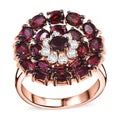 Premium Anthill Garnet, White Zircon Peony Flower Ring in 18K Vermeil RG Over Sterling Silver (Size 10.0) 5.10 ctw - Sticky add to cart bar