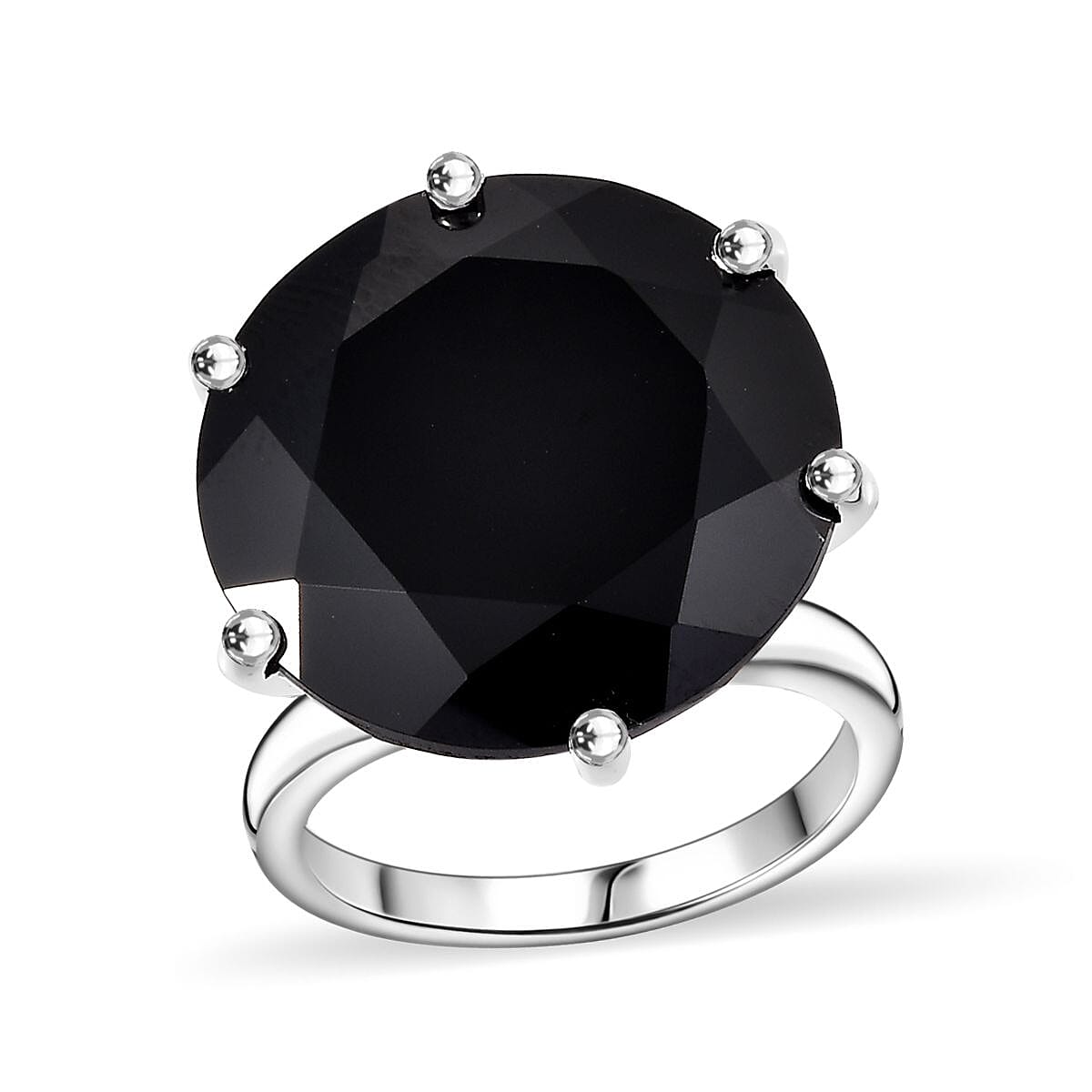 Thai Black Spinel Solitaire Ring in Rhodium Over Sterling Silver (Size 10.0) 25.70 ctw