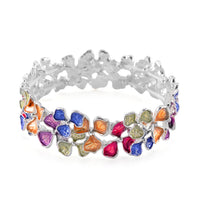Multi Color Enameled Floral Bracelet in Silvertone (7.00 In)