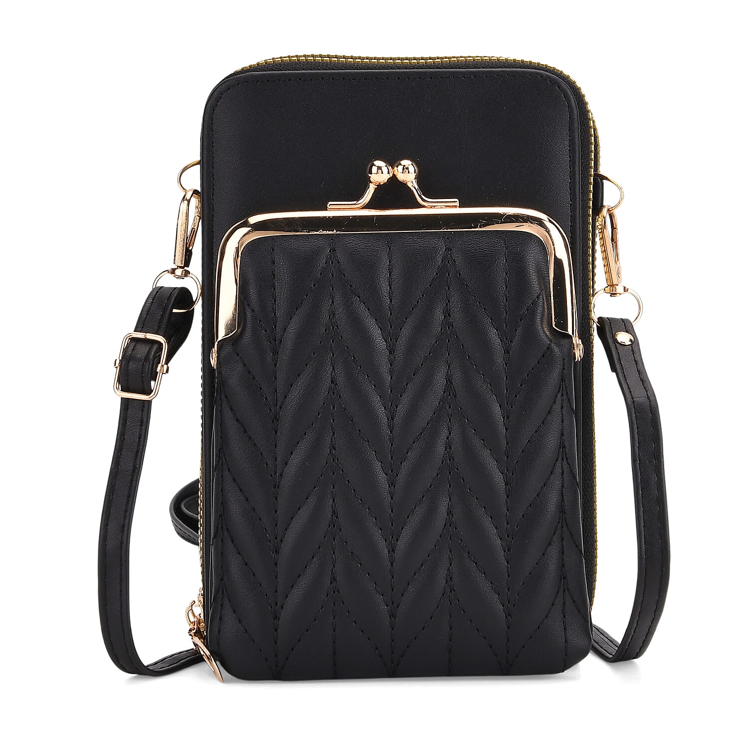 Black Faux Leather Crossbody Cell Phone Bag