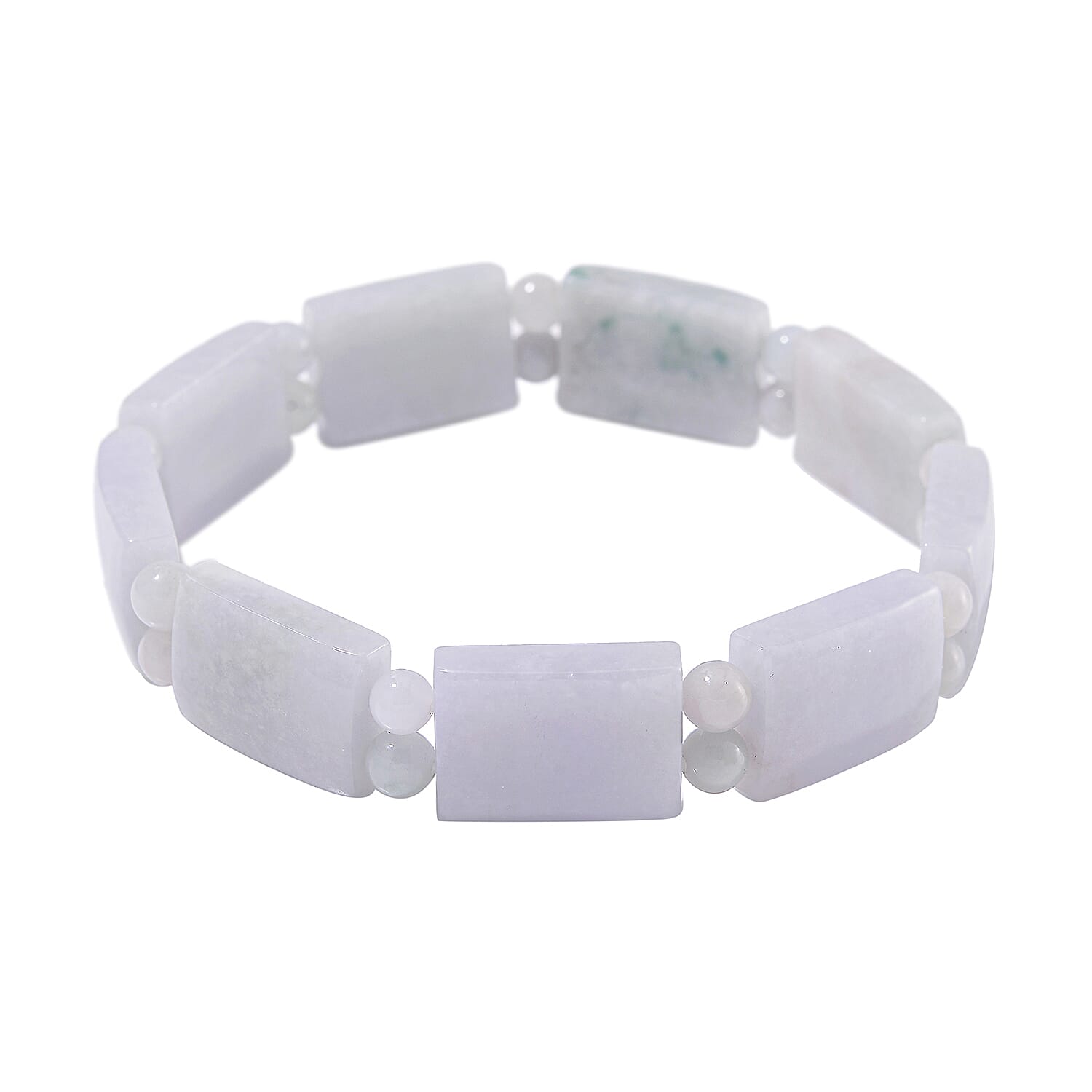 Natural Jade 300.00 ctw Beaded and Block Stretch Bracelet (8-8.50In)