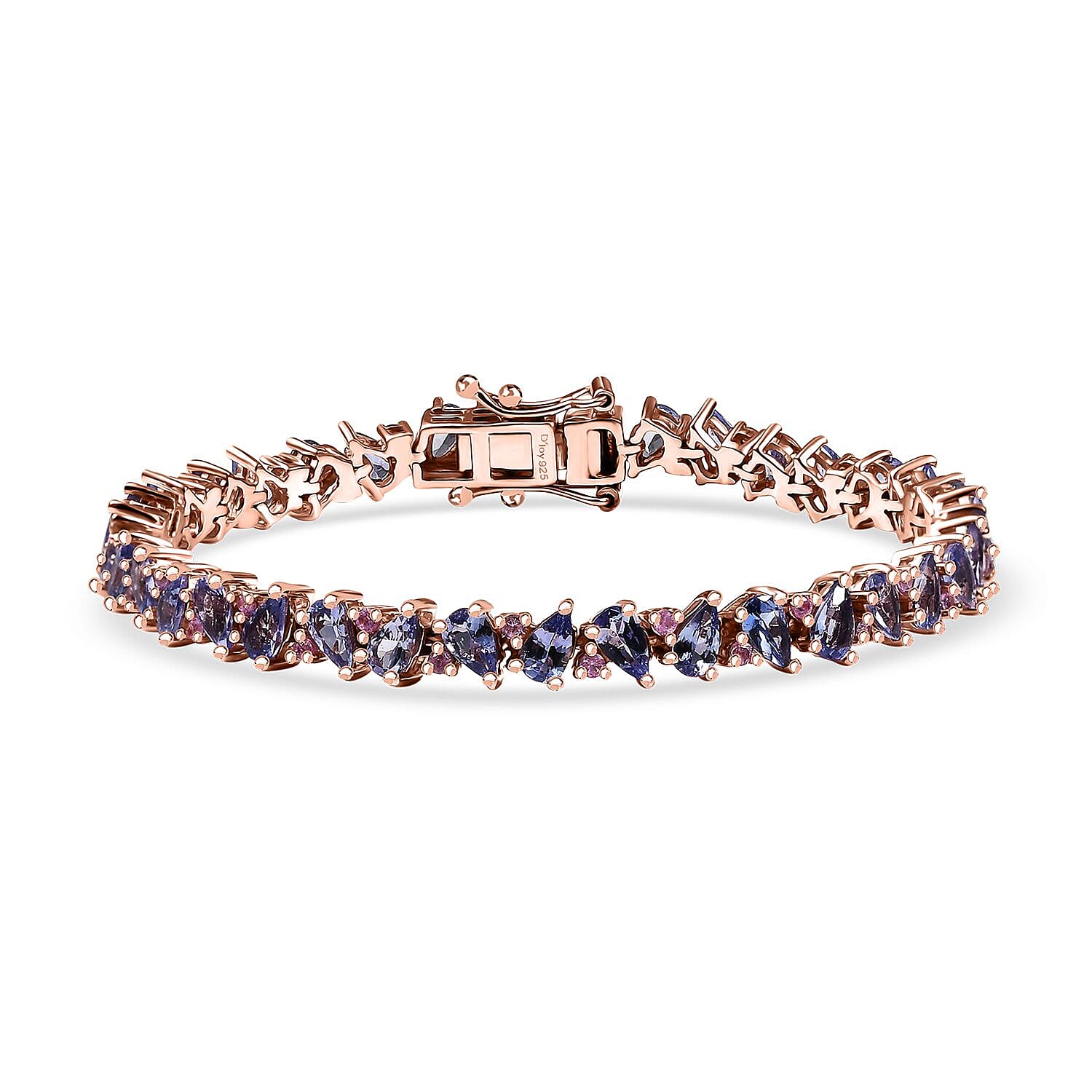 Tanzanite and Madagascar Pink Sapphire 7.75 ctw Art Deco Bracelet in 18K Vermeil Rose Gold Over Sterling Silver (6.50 In)