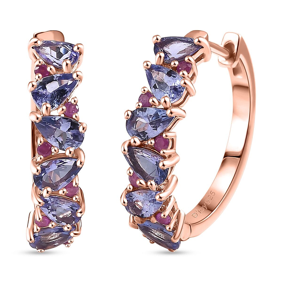 Tanzanite, Madagascar Pink Sapphire Hoop Earrings in 18K Vermeil RG Over Sterling Silver 2.65 ctw