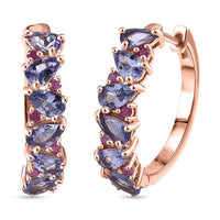 Tanzanite, Madagascar Pink Sapphire Hoop Earrings in 18K Vermeil RG Over Sterling Silver 2.65 ctw
