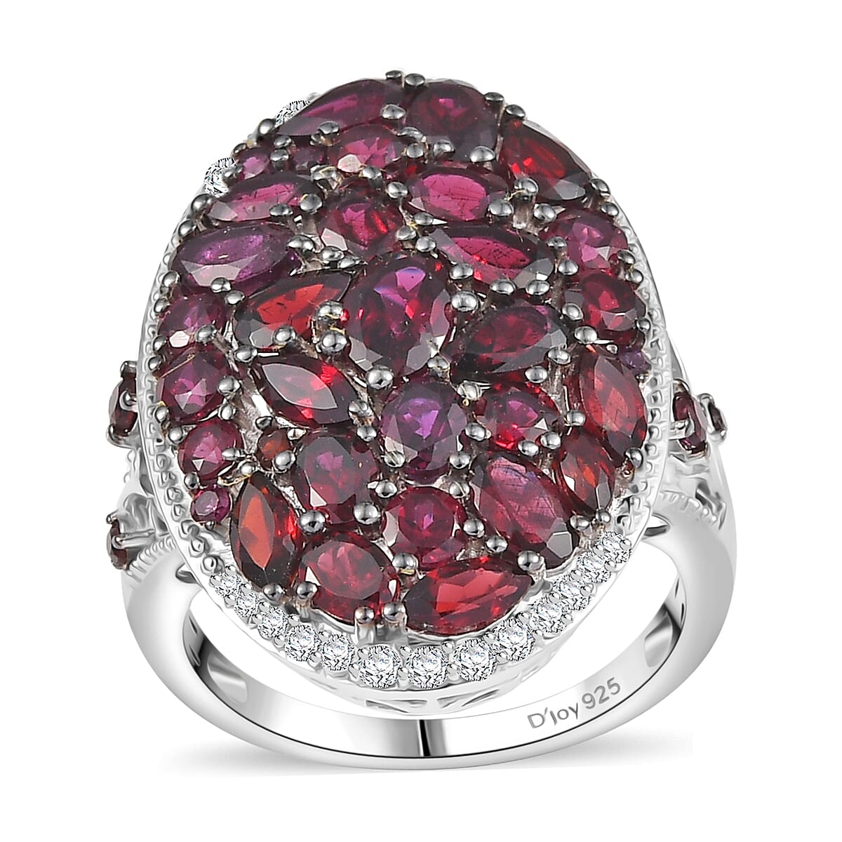 Premium Anthill Garnet and White Zircon 6.50 ctw Marigold Flower Ring in Rhodium Over Sterling Silver (Size 10.0)