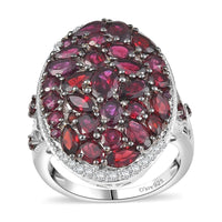 Premium Anthill Garnet and White Zircon 6.50 ctw Marigold Flower Ring in Rhodium Over Sterling Silver (Size 10.0)