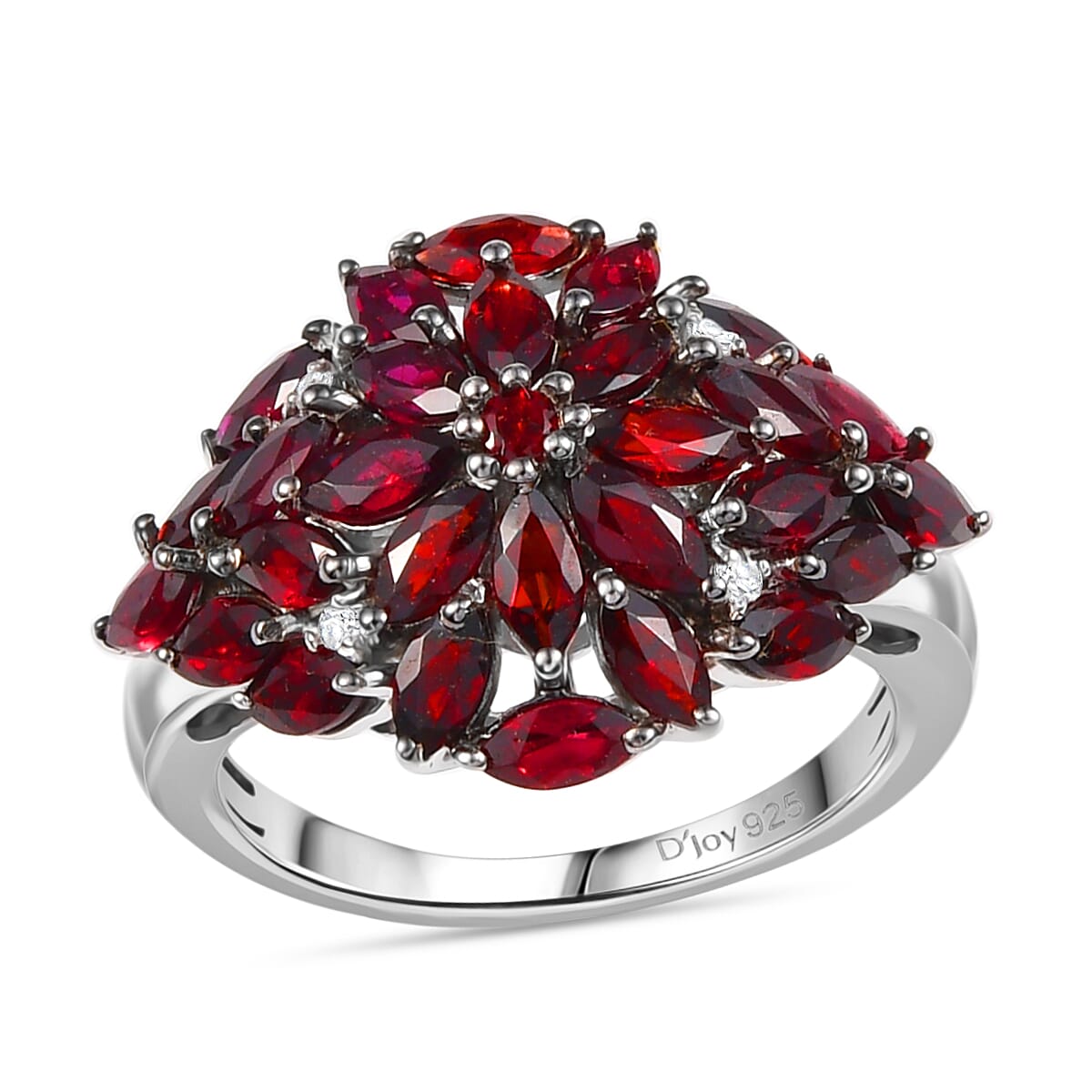 Premium Anthill Garnet, White Zircon Ring in Rhodium Over Sterling Silver (Size 10.0) 2.85 ctw