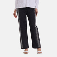 Black Side Stripe Rhinestone Jeans - S-L