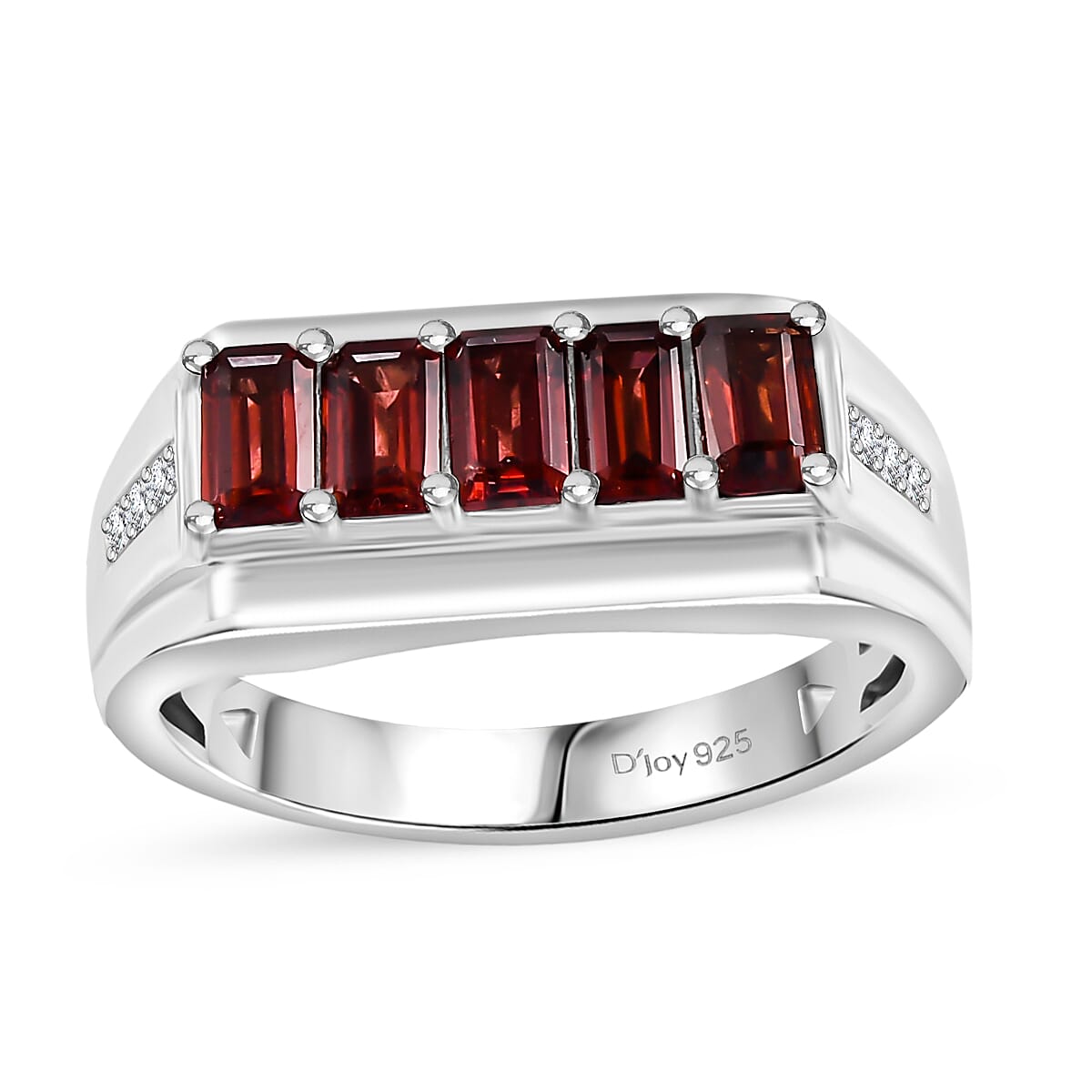 Mozambique Garnet ,  White Zircon  Ring in Rhodium Overlay Sterling Silver 1.96 ctw ,  Silver Wt. 6.29 g