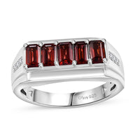 Mozambique Garnet ,  White Zircon  Ring in Rhodium Overlay Sterling Silver 1.96 ctw ,  Silver Wt. 6.29 g