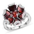 Mozambique Garnet, White Zircon Fiery Blossom Ring in Rhodium Over Sterling Silver (Size 10.0) 6.35 ctw - Sticky add to cart bar