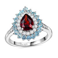 Mozambique Garnet, Multi Gemstone Teardrop Halo Ring in Rhodium Over Sterling Silver 2.20 (Size 10.0) 2.10 ctw
