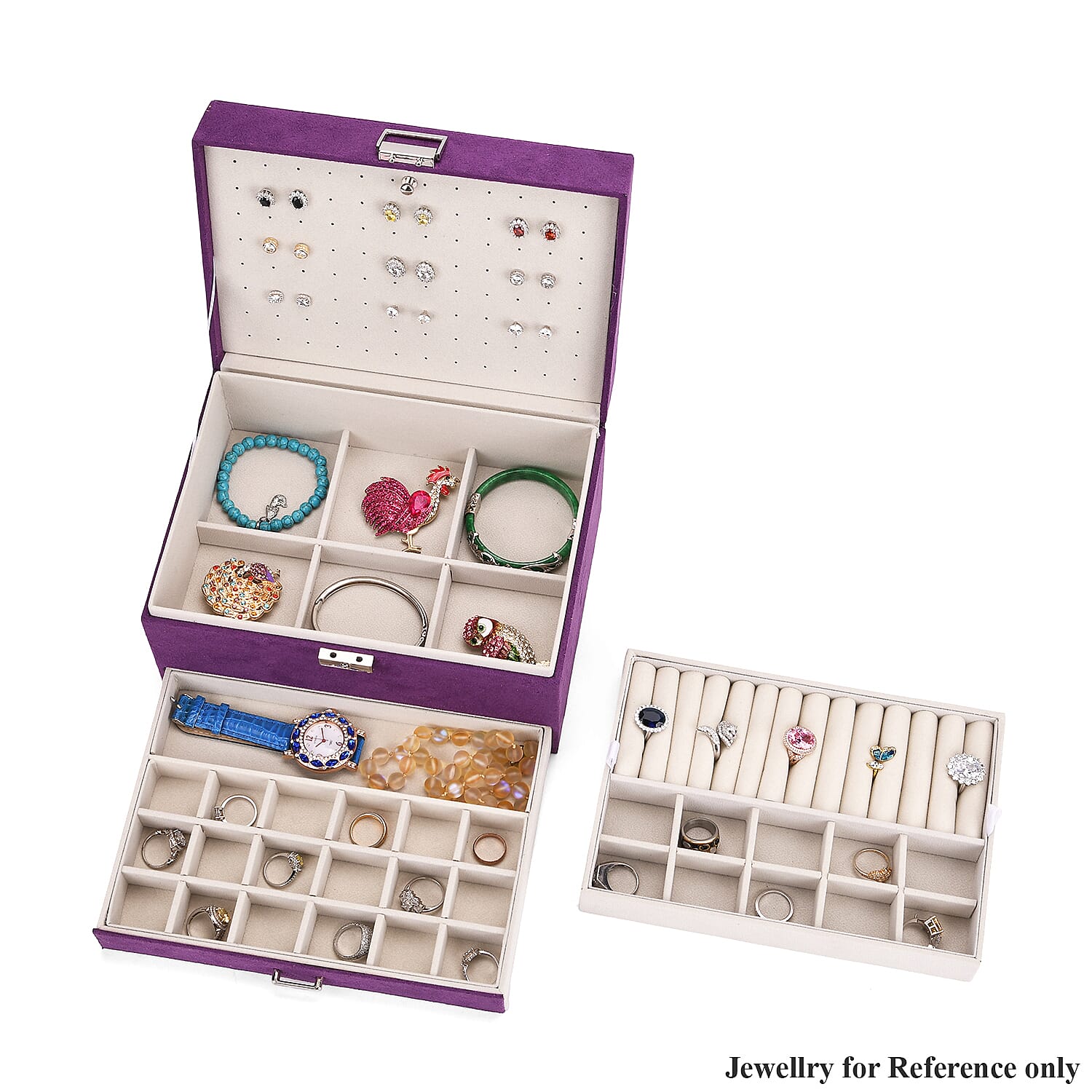 Purple 4 layer Velvet and MDF Jewelry Box (9.4“x6.7“x5.6“)