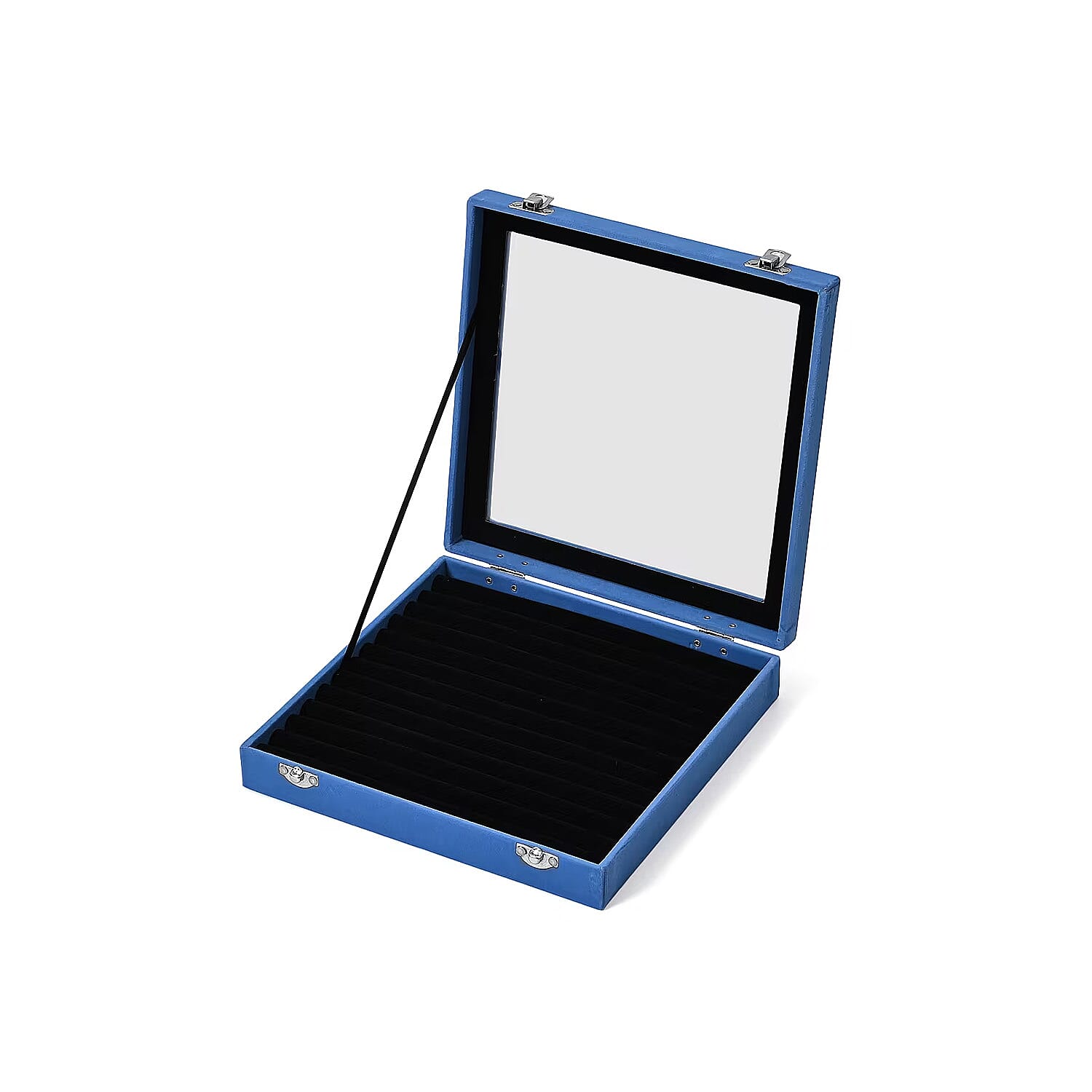 Turquoise Blue Square Velvet Ring Box with Clear Glass Window