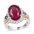 AAA Niassa Ruby (FF), White Zircon Ring in 18K Vermeil YG and Rhodium Over Sterling Silver (Size 10.0) 10.70 ctw - Sticky add to cart bar