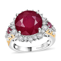 AAA Niassa Ruby (FF), White Zircon Ring in 18K Vermeil YG and Rhodium Over Sterling Silver (Size 10.0) 10.70 ctw