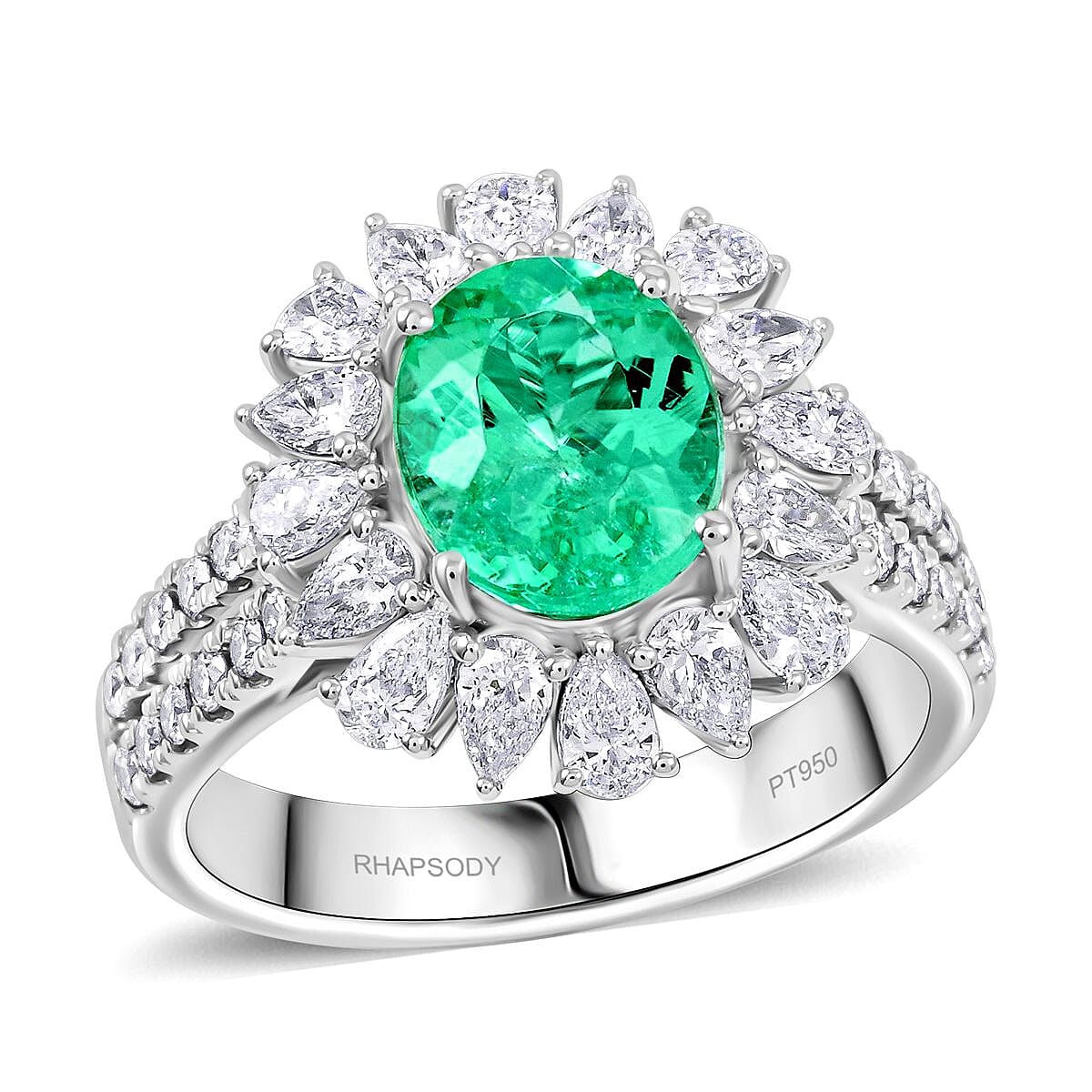 Chairman Vault Certified & Appraised Rhapsody 950 Platinum AAAA Paraiba Tourmaline, Diamond (E-F, VS) (1.41 cts) Ring (Size 7.0) (10.70 g) 3.40 ctw