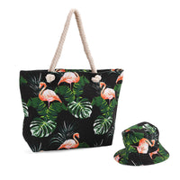 2pcs Set Rose Pattern Beach Tote Bag (	20"x6"x15") and Hat