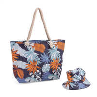 2pcs Set Rose Pattern Beach Tote Bag (	20"x6"x15") and Hat