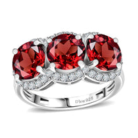 Mozambique Garnet, White Zircon Crimson Trinity Ring in Rhodium Over Sterling Silver (Size 10.0) 4.90 ctw