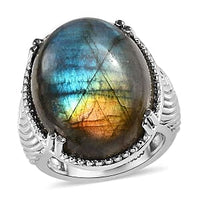 Labradorite 22.25 ctw Ring in Stainless Steel (Size 10)