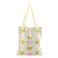 White and Heart Print Polyester Tote Bag