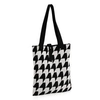 White and Houndstooth Stripe Print Polyester Tote Bag