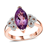 Rose De France Amethyst ,  White Zircon  Solitaire Ring in 18K RG Vermeil Sterling Silver 2.92 ctw