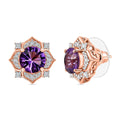 D'Joy Concave Cut AAA Rose De France Amethyst and White Zircon 4.00 ctw Flower Earrings in 18K Vermeil Rose Gold Over Sterling Silver - Sticky add to cart bar